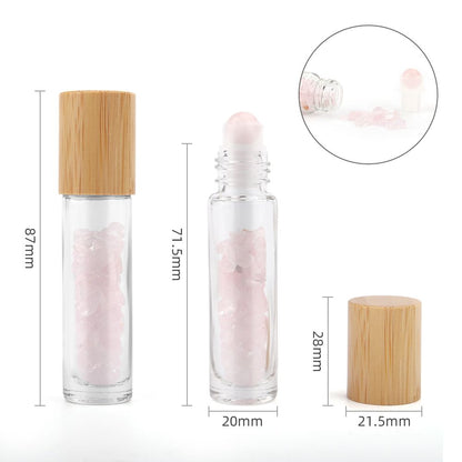 Gemstone Essential Oil Roller Bottle - Rose Quartz - Wooden Cap - Luna Temple