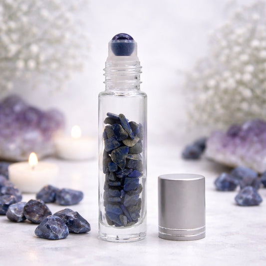 Gemstone Essential Oil Roller Bottle - Sodalite - Silver Cap - Luna Temple