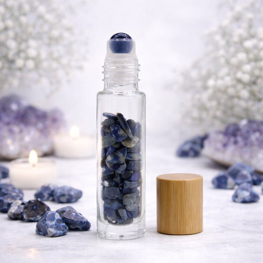 Gemstone Essential Oil Roller Bottle - Sodalite - Wooden Cap - Luna Temple