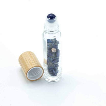 Gemstone Essential Oil Roller Bottle - Sodalite - Wooden Cap - Luna Temple