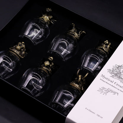 Gift Set of 6 Glasses (100ml) - Mystical Creatures - Antique Bronze - Luna Temple