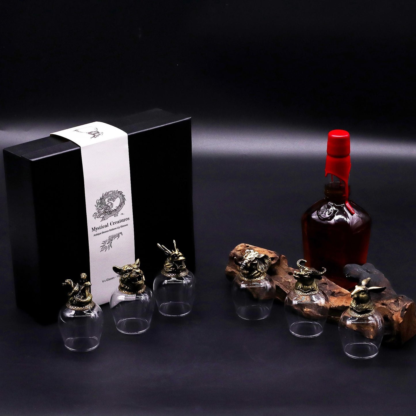 Gift Set of 6 Glasses (100ml) - Mystical Creatures - Antique Bronze - Luna Temple