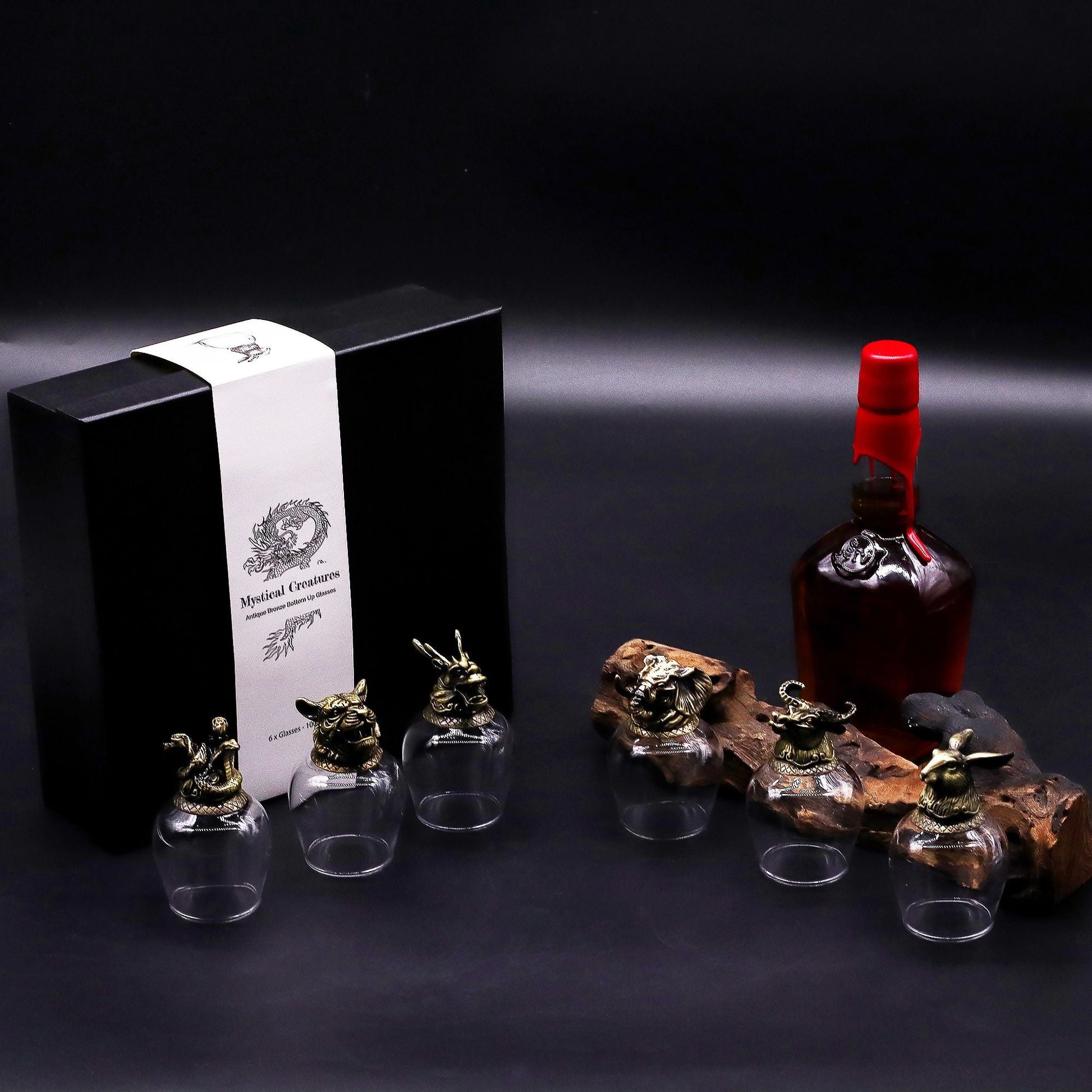 Gift Set of 6 Glasses (100ml) - Mystical Creatures - Antique Bronze - Luna Temple
