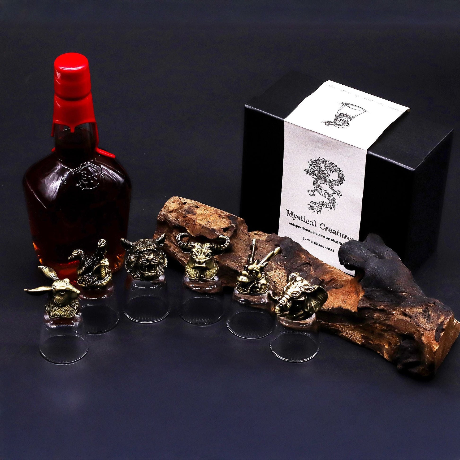 Gift Set of 6 Shot Glasses (50ml) - Mystical Creatures - Antique Bronze - Luna Temple