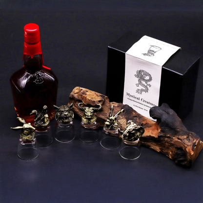 Gift Set of 6 Shot Glasses (50ml) - Mystical Creatures - Antique Bronze - Luna Temple