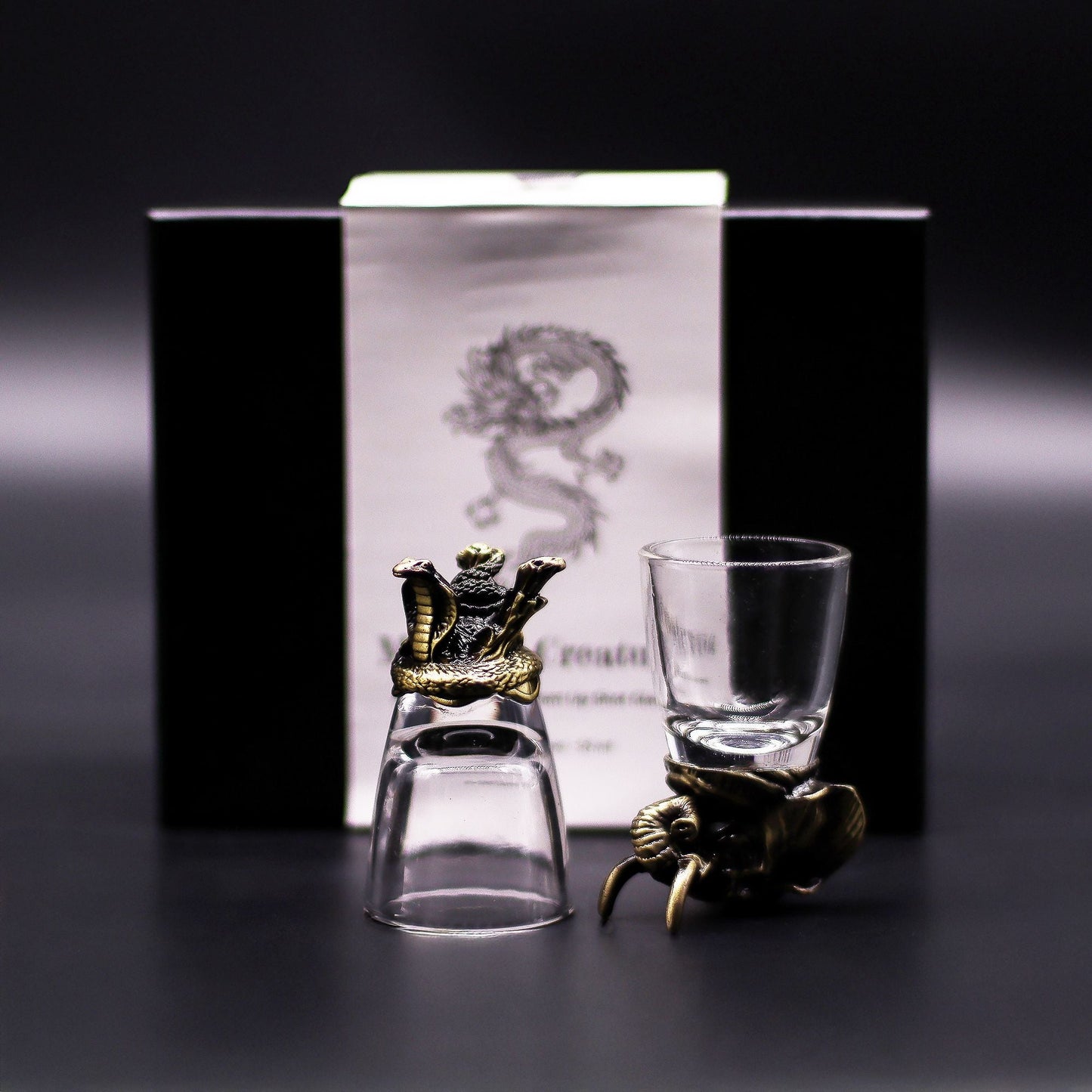 Gift Set of 6 Shot Glasses (50ml) - Mystical Creatures - Antique Bronze - Luna Temple