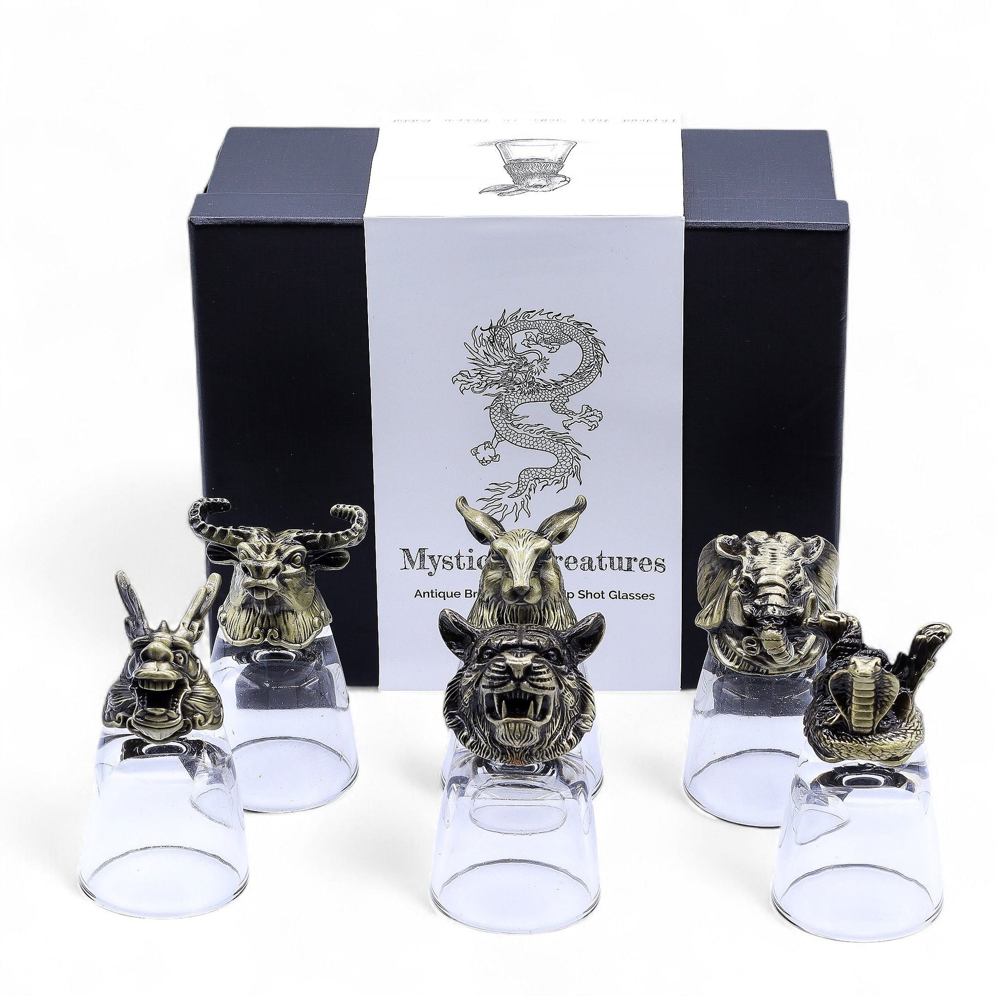 Gift Set of 6 Shot Glasses (50ml) - Mystical Creatures - Antique Bronze - Luna Temple