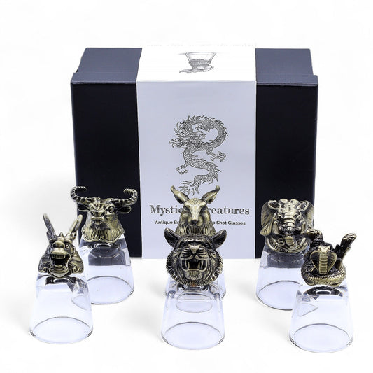 Gift Set of 6 Shot Glasses (50ml) - Mystical Creatures - Antique Bronze - Luna Temple
