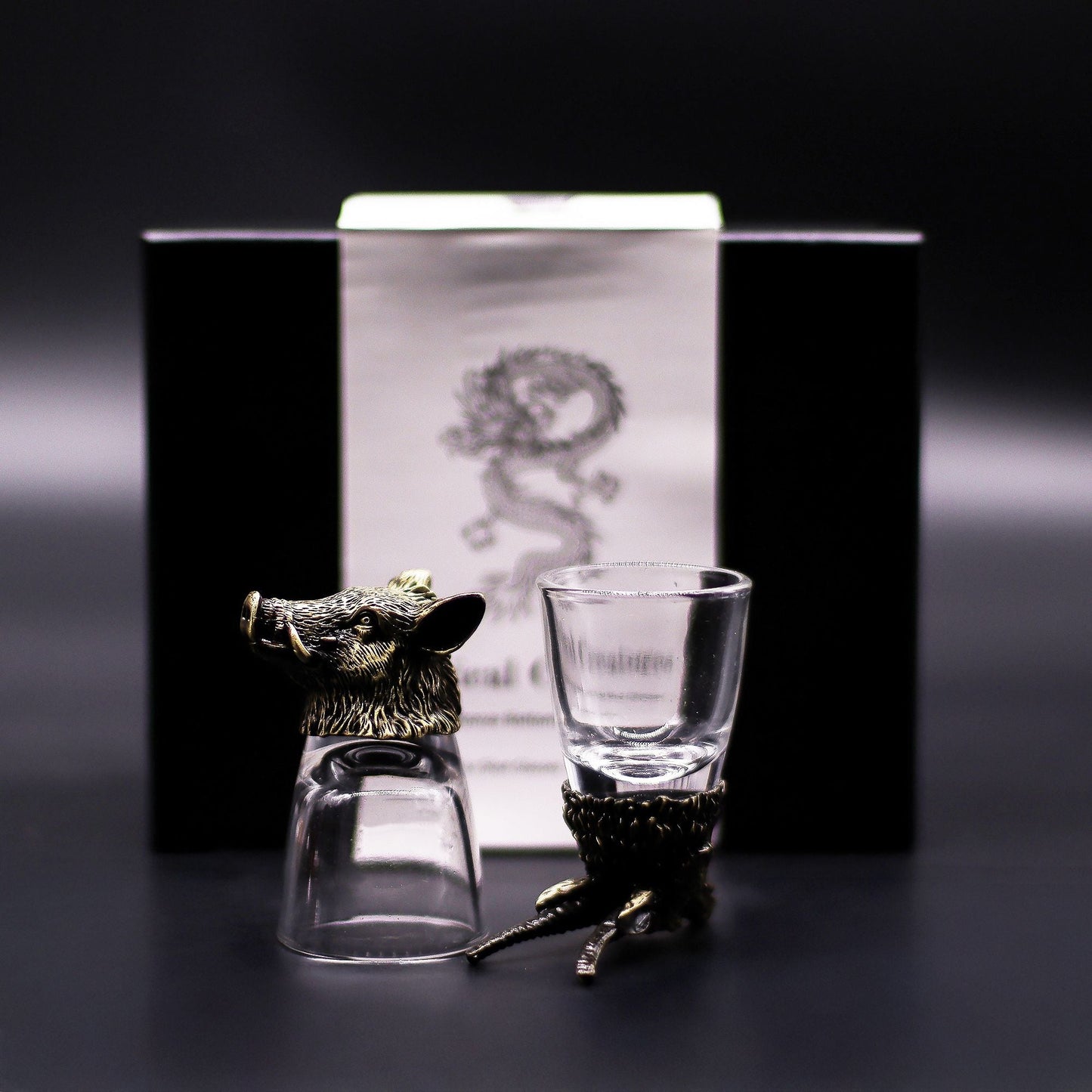 Gift Set of 6 Shot Glasses (50ml) - Wild Forest Creatures - Antique Bronze - Luna Temple