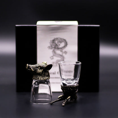 Gift Set of 6 Shot Glasses (50ml) - Wild Forest Creatures - Antique Bronze - Luna Temple