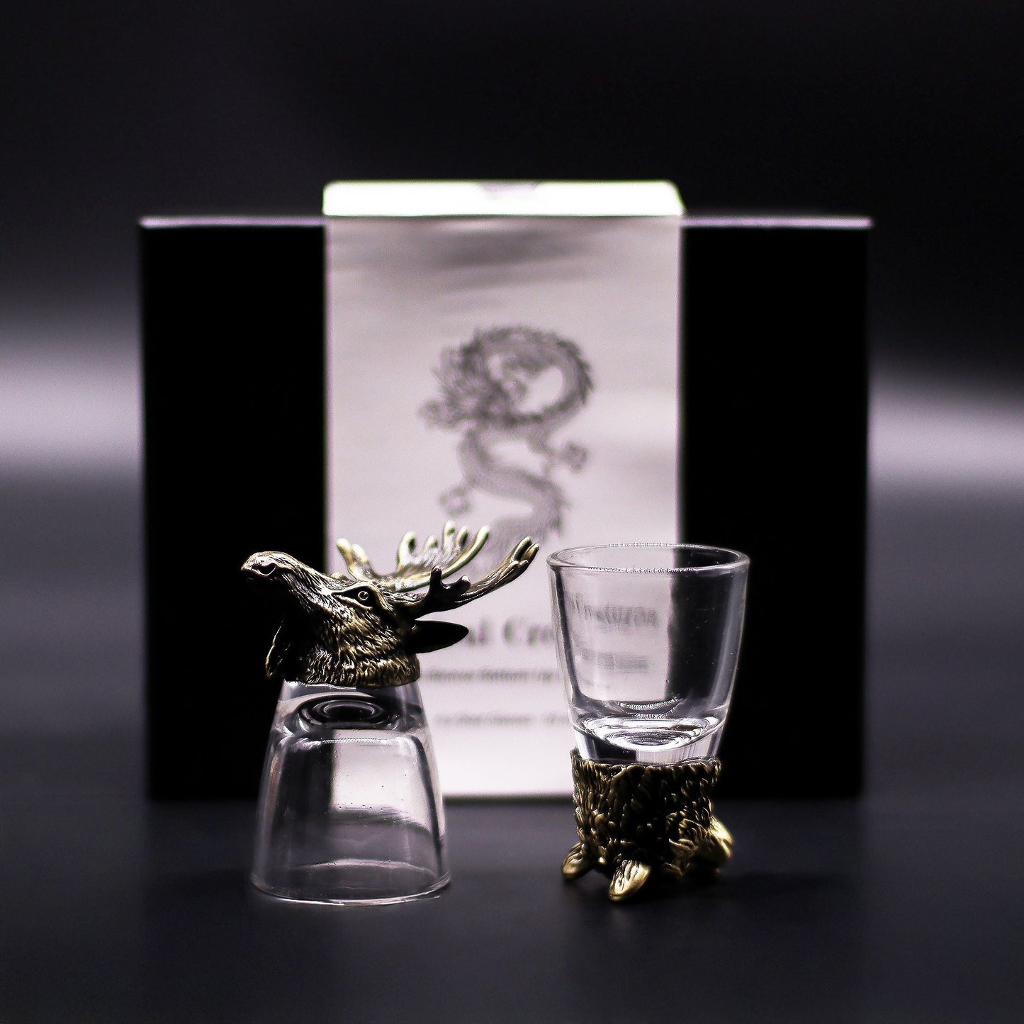 Gift Set of 6 Shot Glasses (50ml) - Wild Forest Creatures - Antique Bronze - Luna Temple