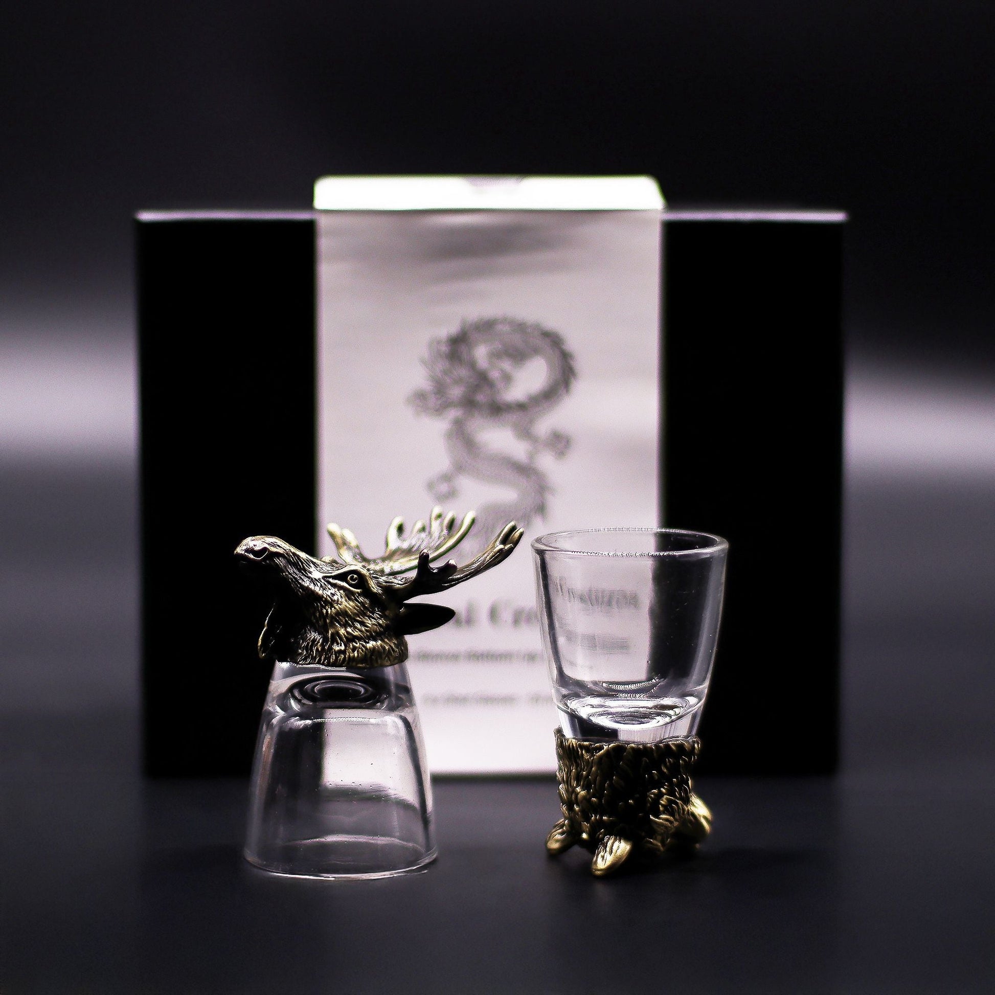 Gift Set of 6 Shot Glasses (50ml) - Wild Forest Creatures - Antique Bronze - Luna Temple