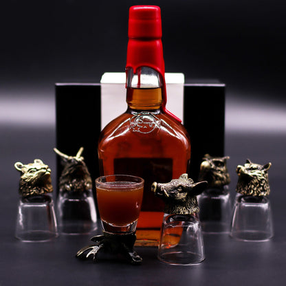 Gift Set of 6 Shot Glasses (50ml) - Wild Forest Creatures - Antique Bronze - Luna Temple