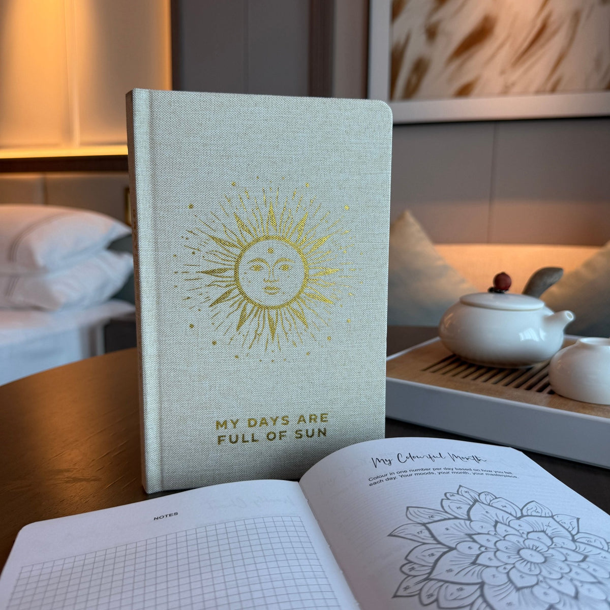 Ivory Gratitude Journal with Gold Lining - 120 pages - My Days are Full of Sun - Luna Temple