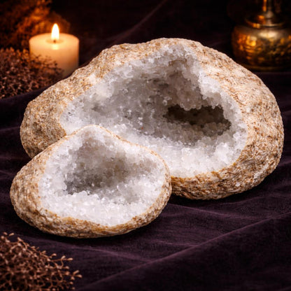 Large Calcite Geodes 15–18cm – Natural Crystal Pair - Luna Temple