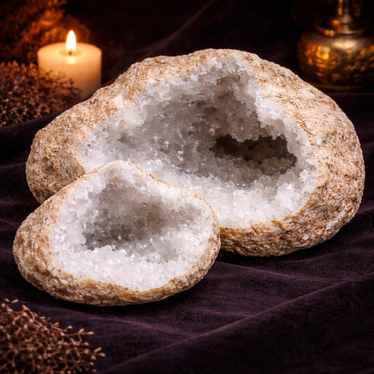 Large Calcite Geodes 15–18cm – Natural Crystal Pair - Luna Temple
