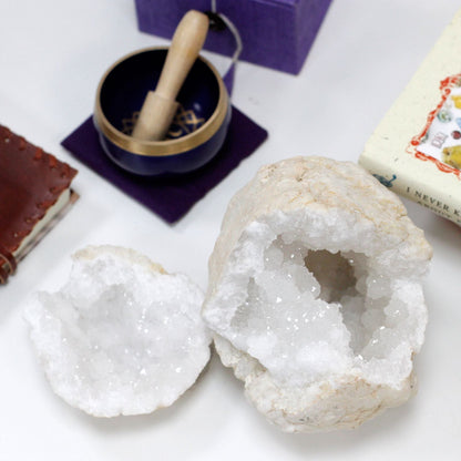 Large Calcite Geodes 15–18cm – Natural Crystal Pair - Luna Temple