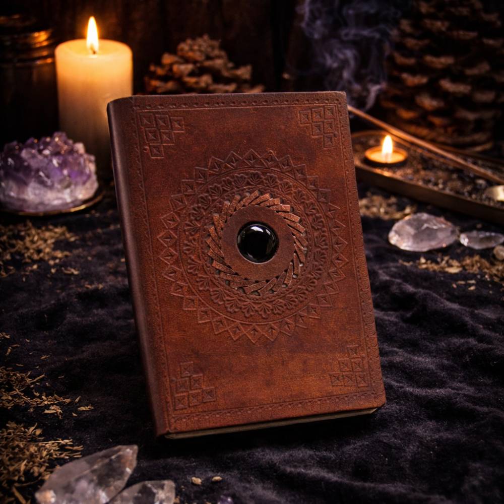 Leather Black Onyx Notebook - Luna Temple