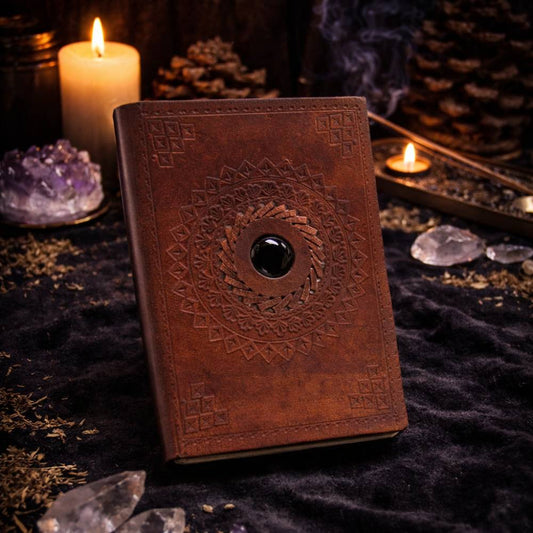 Leather Black Onyx Notebook - Luna Temple