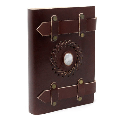 Leather Moonstone Notebook with Belts - Luna Temple