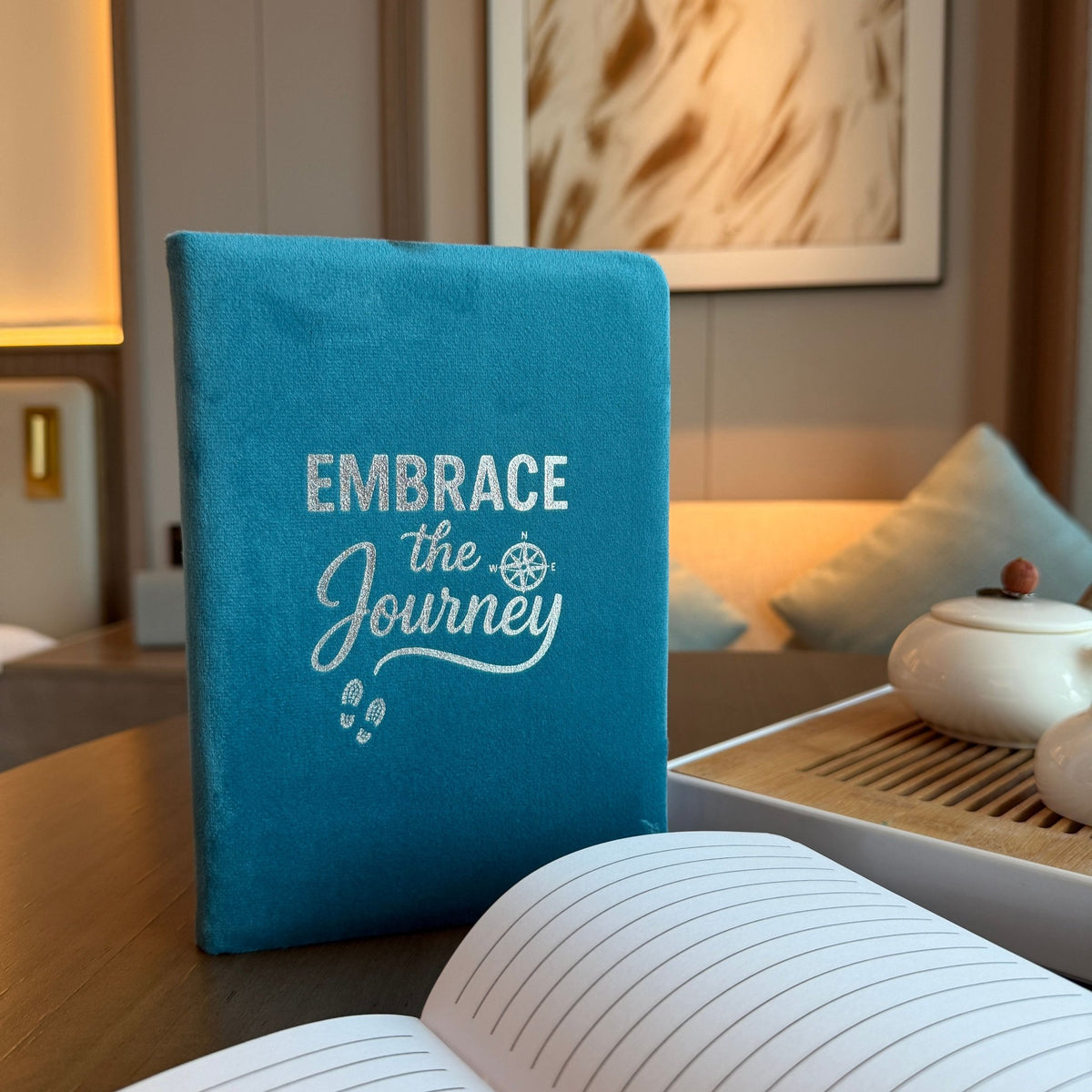 Light Blue Velvet Notebook - 80 pages - Embrace The Journey - Luna Temple