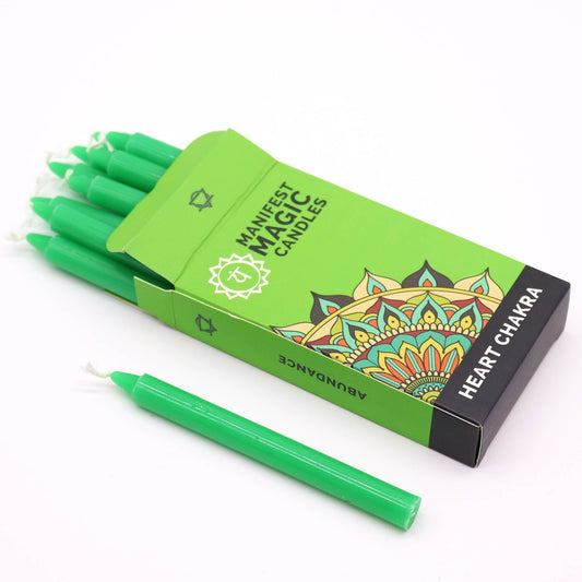 Magic Candles - Manifestation - Green - Heart Chakra - Pack of 12 - Luna Temple