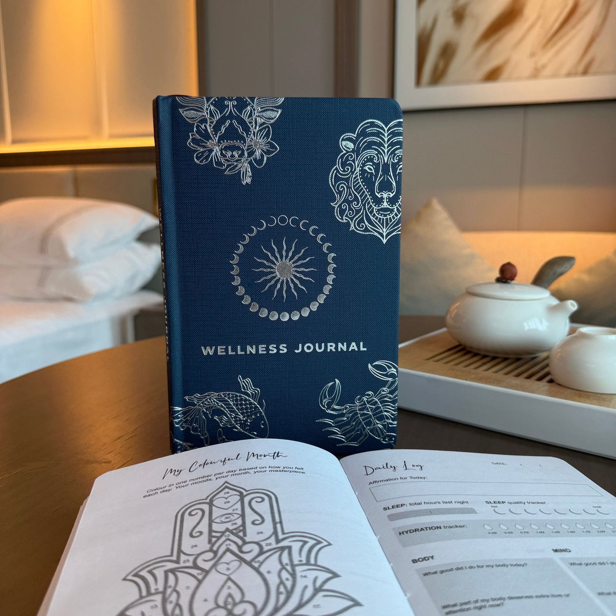 Midnight Blue Wellness Journal - 120 pages - Silver Zodiac - Luna Temple