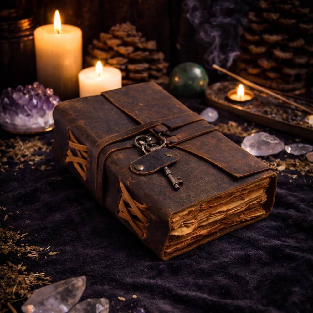 Oiled Leather Journal with Key - Luna Temple