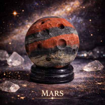 Red Jasper Planet on a Sola Goldstone Stand (MARS) - Luna Temple