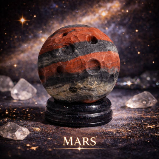 Red Jasper Planet on a Sola Goldstone Stand (MARS) - Luna Temple