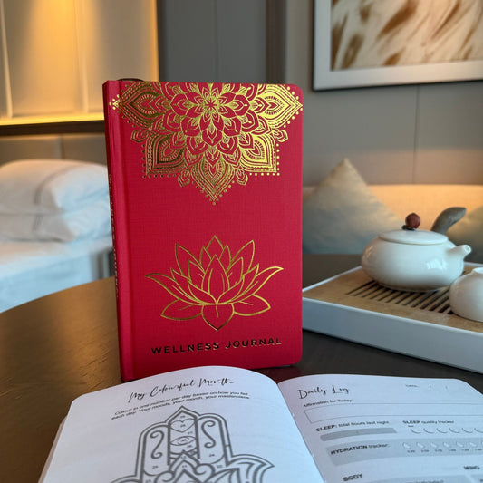 Red Wellness Journal - 120 pages - Golden Mandala and Lotus - Luna Temple