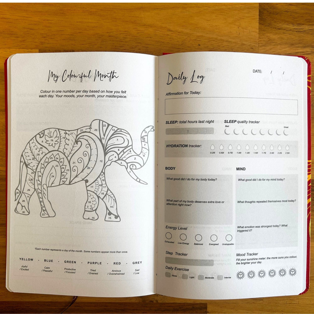 Red Wellness Journal - 120 pages - Golden Mandala and Lotus - Luna Temple