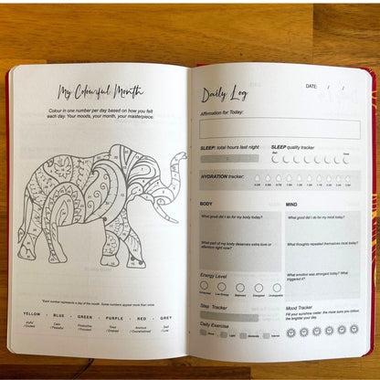 Red Wellness Journal - 120 pages - Golden Mandala and Lotus - Luna Temple