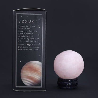 Rose Quartz Planet on a Sola Goldstone Stand (VENUS) - Luna Temple