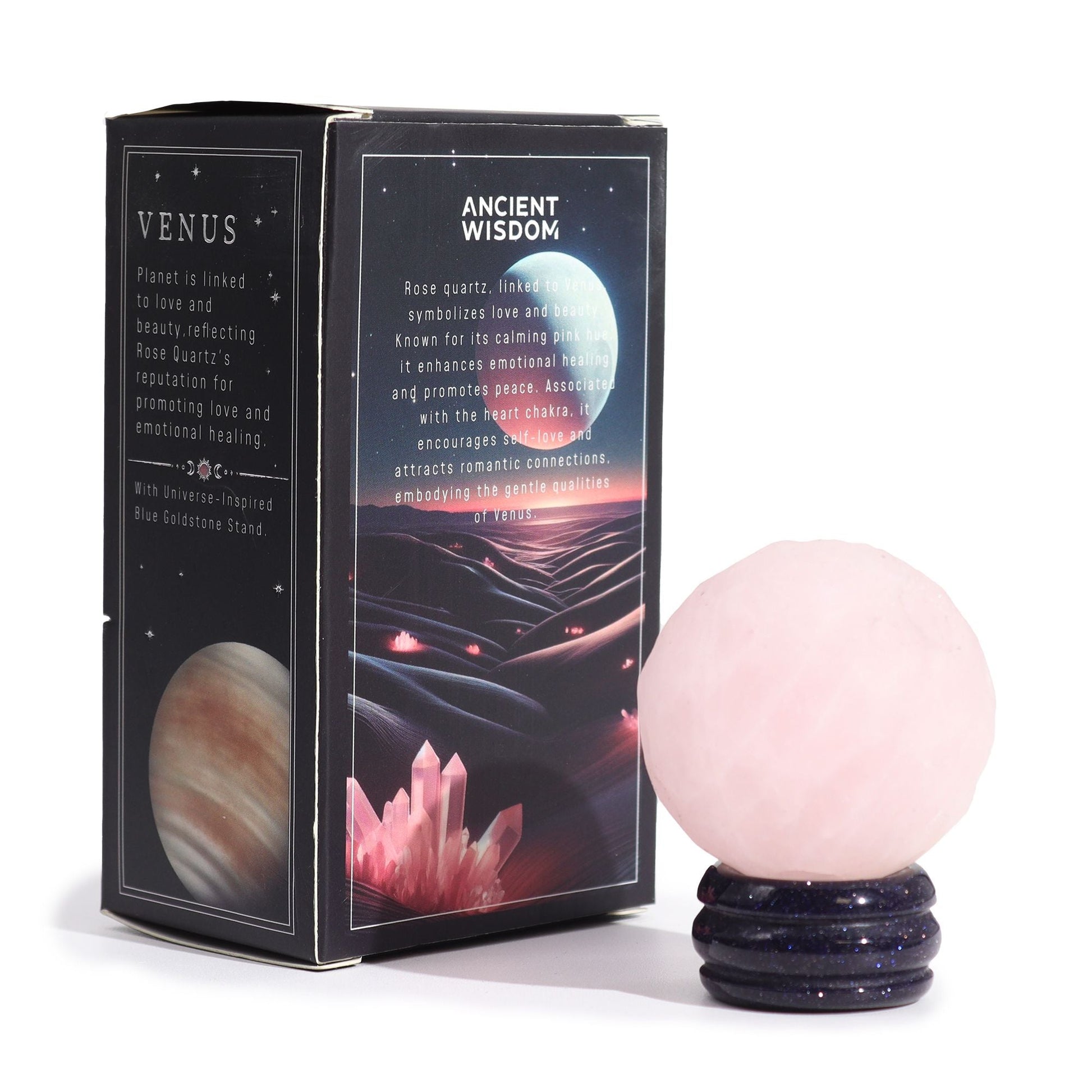 Rose Quartz Planet on a Sola Goldstone Stand (VENUS) - Luna Temple