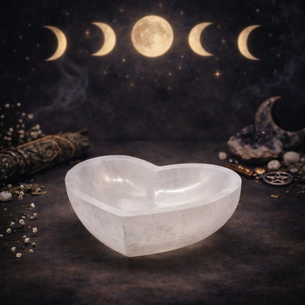 Selenite Heart Bowl - 15cm - Luna Temple