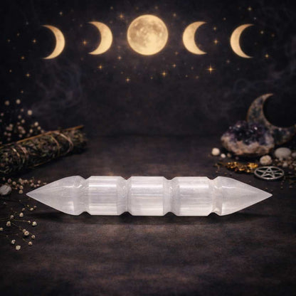 Selenite Spiral Wand – Double Point - Luna Temple