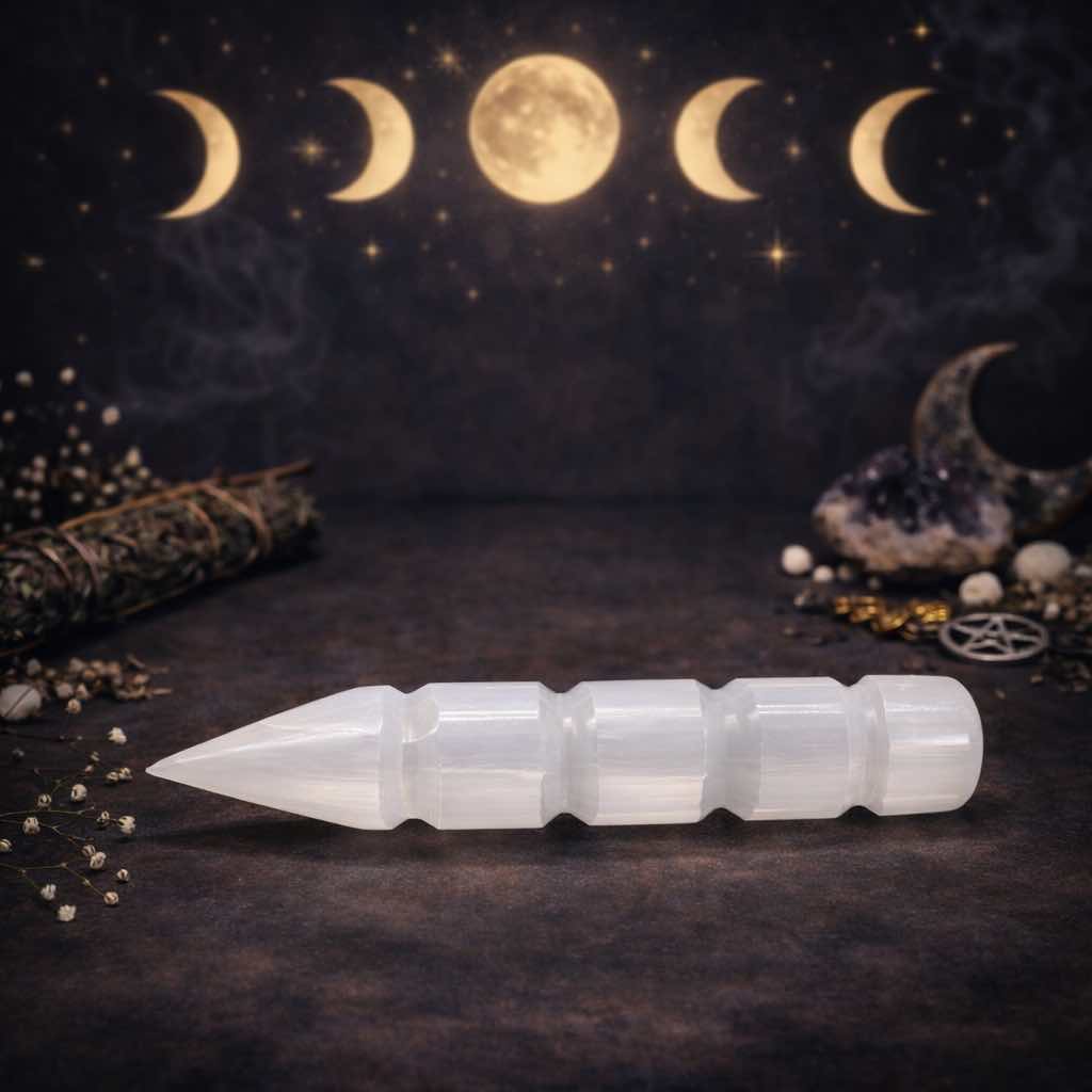 Selenite Spiral Wand – Single Point - Luna Temple