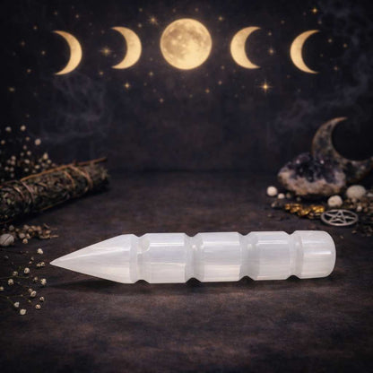 Selenite Spiral Wand – Single Point - Luna Temple