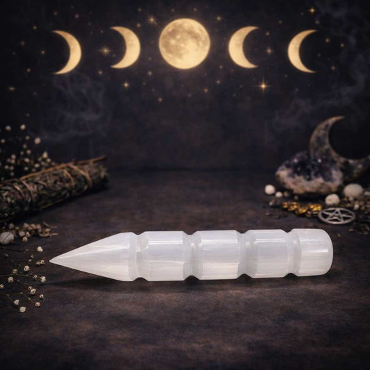 Selenite Spiral Wand – Single Point - Luna Temple