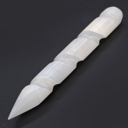 Selenite Spiral Wand – Single Point - Luna Temple
