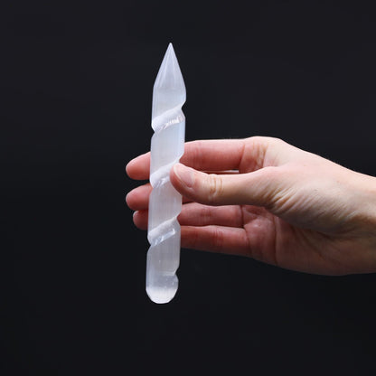 Selenite Spiral Wand – Single Point - Luna Temple