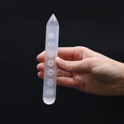 Selenite Wand – Seven Chakra Design - Luna Temple