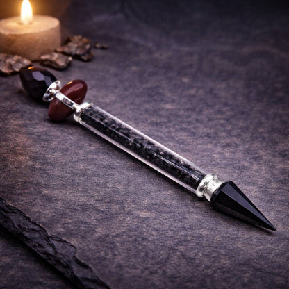 Shiva Lingam Magic Wand - Black Tourmaline & Agate - Protection - Luna Temple