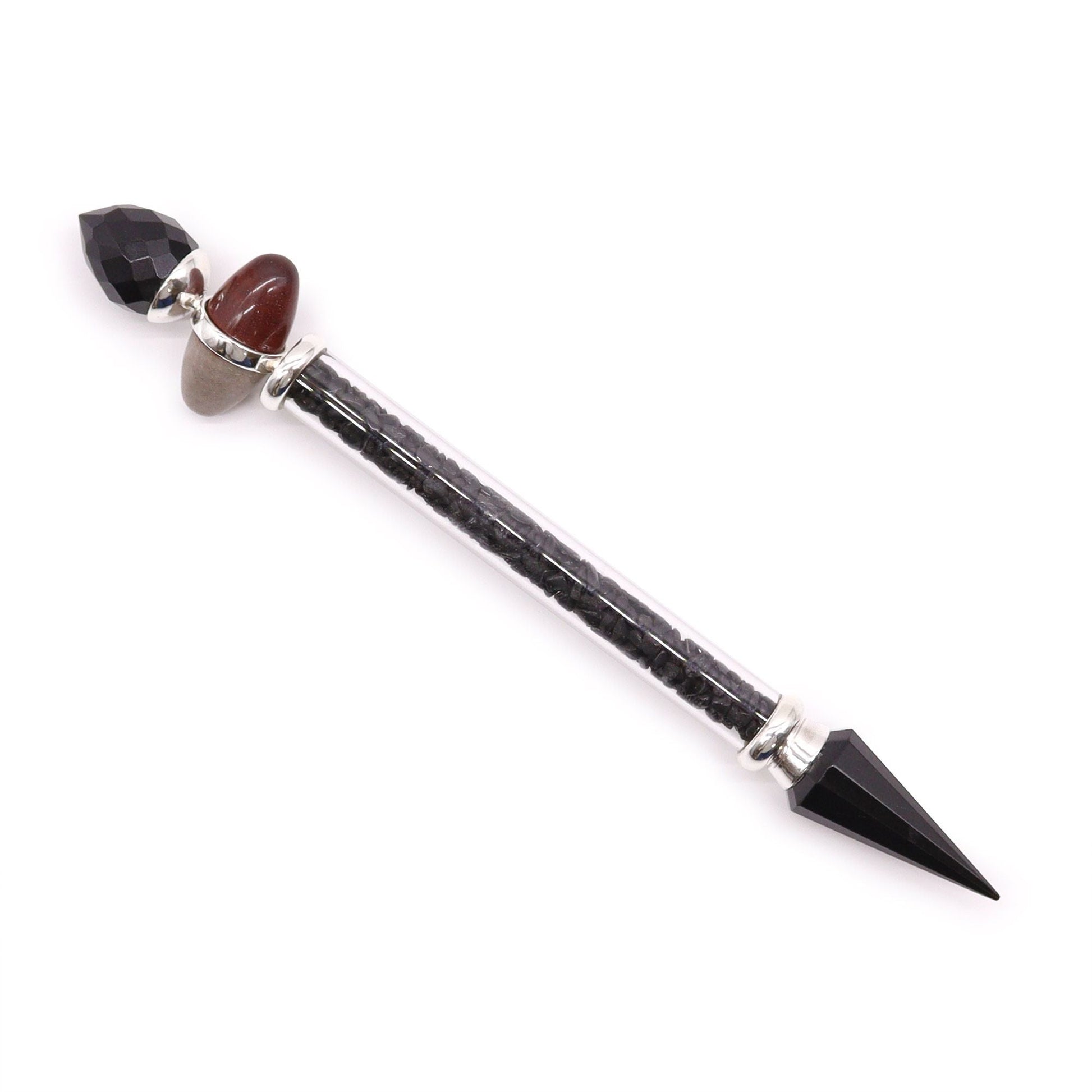 Shiva Lingam Magic Wand - Black Tourmaline & Agate - Protection - Luna Temple