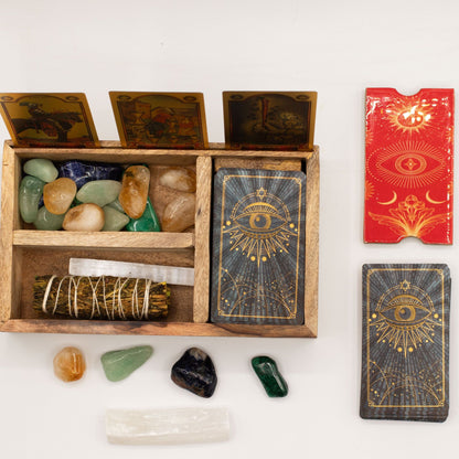 Three Section Tarot Box with Card Holder - Luna Temple