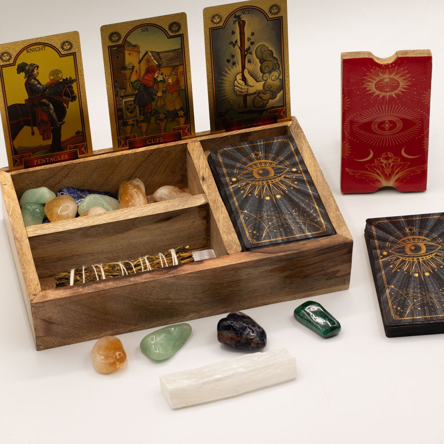 Three Section Tarot Box with Card Holder - Luna Temple