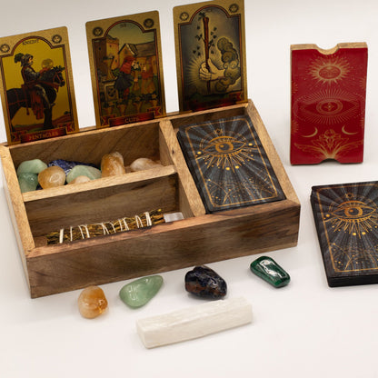 Three Section Tarot Box with Card Holder - Luna Temple