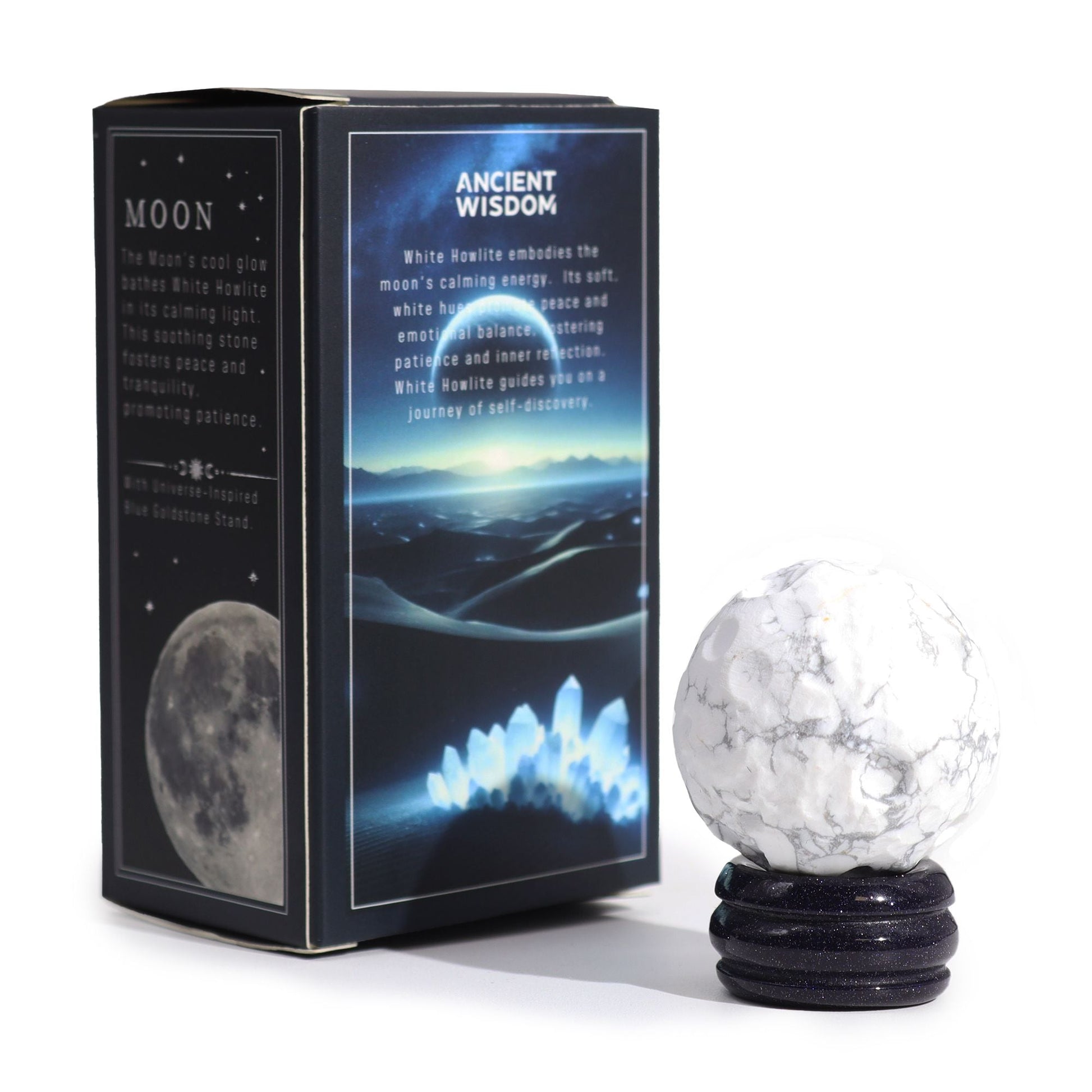 White Howlite Planet on a Sola Goldstone Stand (MOON) - Luna Temple