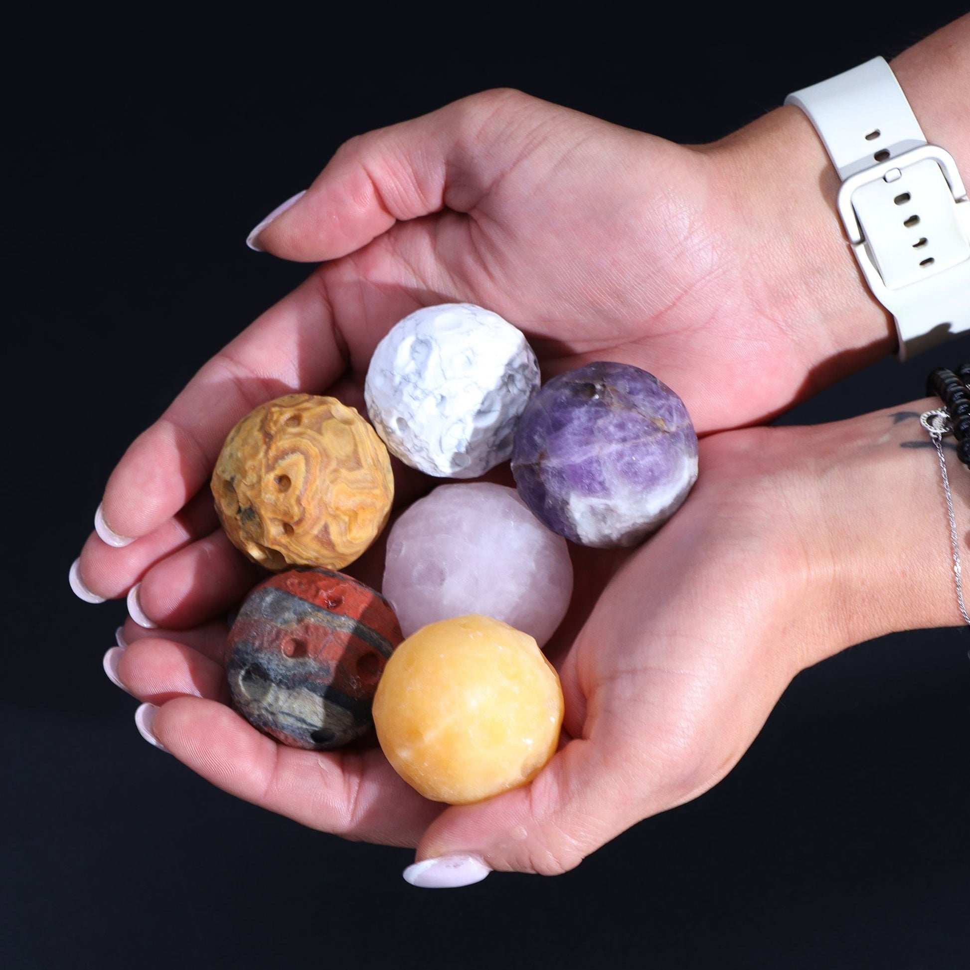 White Howlite Planet on a Sola Goldstone Stand (MOON) - Luna Temple